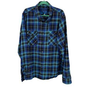 Dixxon Blue Plaid Long Sleeve Flannel Shirt Mens 2XT Button-Up 100% Polyester
